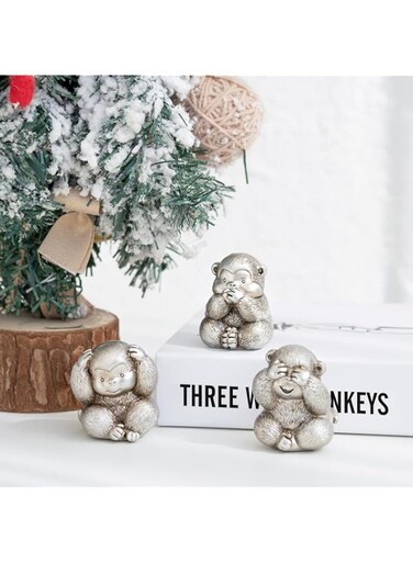 3 Wise Monkeys Statue.See no evil, hear no evil, speak no evil Monkeys Figurines.Brings Good Luck,Wisdom.Silver Monkey Sculpture Decoration Ornaments. Home Decor Living Room,Office Decor Accents.