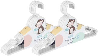 Inochi Hara Baby Cloth Hanger, Kids Hanger For Nursery, Plastic Newborn Coat Hanger, Children Clothes Hangers Nonslip, With Notched Shoulder, Cute Monkey Design, Pack Of 10, White