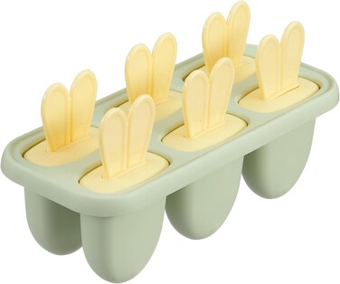 Inochi Kari Bunny DIY Ice Cream Ice Pop Mold With Sticks 6 Slot, Popsicle Mold, Easy Use &amp; Reusable, BPA Free, Antibacterial Additives, Rabbit Minimalist Design, Avocado Green