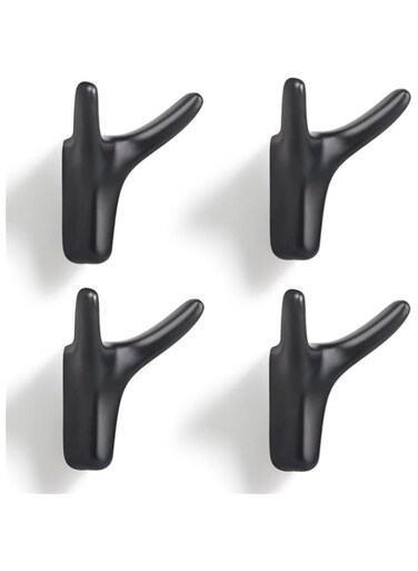 4 Pack Coat Hooks, Wall Hooks for Hanging, Cow Head Wall Hooks for Heavy Duty Door Hanger, Double Hooks Utility Black Hooks, for Living Room, Bathroom, Kitchen, Bedroom for Coat, Bag, Scarf, Towel