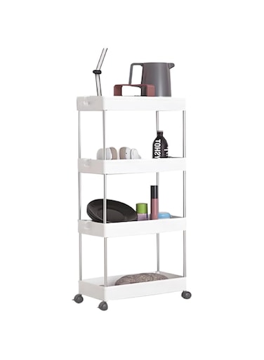 Rolling Storage Cart,Uoexziyi 4 Tier Bathroom Cart Organizer Laundry Room Organizer Utility Cart Mobile Shelving Unit Multi-Functional Shelves for Kitchen,Office,Laundry Room(White)