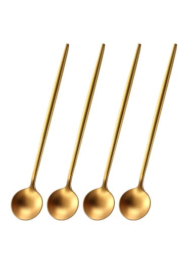 Gold 6.7 Inches Coffee Spoon,4 Pieces Stainless Steel 18/10 Tea Spoons Set,Solid Round Handle Coffee Stirring Spoon,Durable Dishwasher Safe Long Handle Ice Cream Spoons,Teaspoon