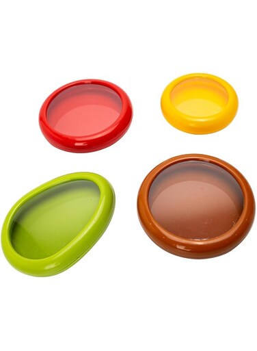 BuleVina Avocado Saver, Onion Storage, Half Cut Fruit Containers - Reusable Kitchen Gadgets for Fridge - Food Huggers for Cheese Vegetable Tomato Holder Lemon Fresh Stretch Pods Keeper (4 pieces)