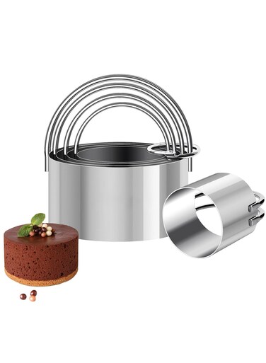 seven Stainless Steel Circle Biscuit Cutter Set - Professional Round Cookies Mold with Ring Handle for Baking, Pastry, and Doughnut Creations