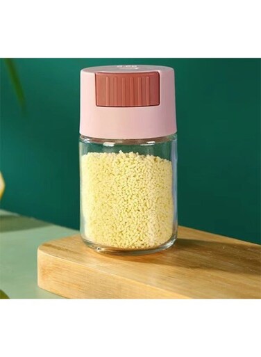 Salt Shaker, Glass Metered Salt Dispenser, Press Type Quantitative Salt Glass Seasoning Bottle, Can Spice Salt Cumin Powder Pepper Shakers BBQ Condiment Seasoning Bottle&iuml;&frac14;&circ;Pink&iuml;&frac14;&permil;