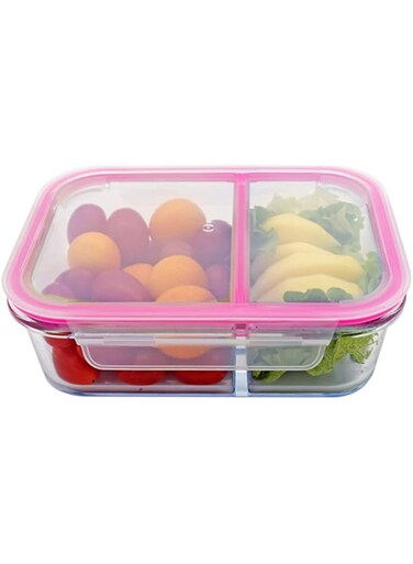 FEELINGS Glass Partition Storage With Pink Silicone Clear Lid 1-PACK 1200 ML(40oz) Glass Meal Containers Glass Food Storage Containers,Glass Containers for Kitchen Storage &amp; Lunch
