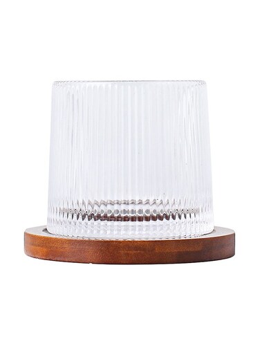 Glass With Walnut Base for Water, Juice, Beverages Clear