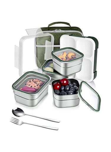 Stainless Steel Lunch Box for Kids Adults,Insulated Bento Lunch Box with Tableware and Bag,1060ml 4 Compartment Divided Lunch Containers