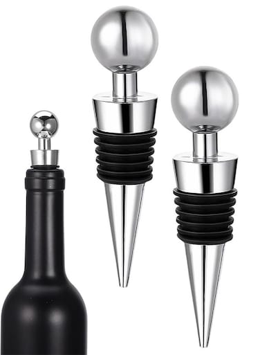 Stoppers for Wine Bottles 2Pcs Vacuum Wine Bottle Stopper with Silicone Reusable Wine Corks, Leak proof Keep Fresh Suitable for Standard (Silver)