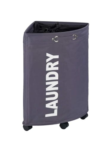 WENKO Corner Laundry Basket with Wheels Tresco, Collector, Laundry Basket with Wheels, Space Saving Narrow Laundry Hamper, Clothes Storage, 13.21 gallon/13" x 23.6" x 13", Gray
