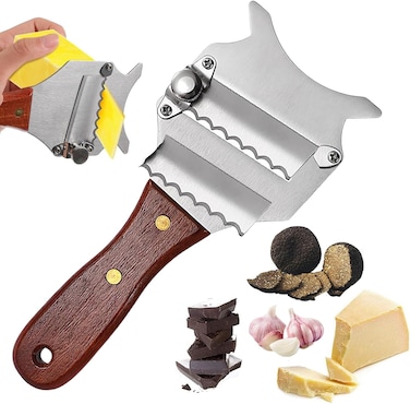 Slicer Shaver, Wooden Handle Butter Slicer Stainless Steel Chocolate Cheese Shaver Grater Curler with Adjustable Blade for Kitchen Supplies
