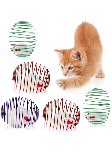 5 Pcs Cat Spring Balls Stretchable Cat Springs Toys Interactive Cat Toys Rolling Cat Balls Colorful Playful Coils Spring Action Toy Caged Rats for Kitten Cat Pet Supplies Indoor Play, Random Color