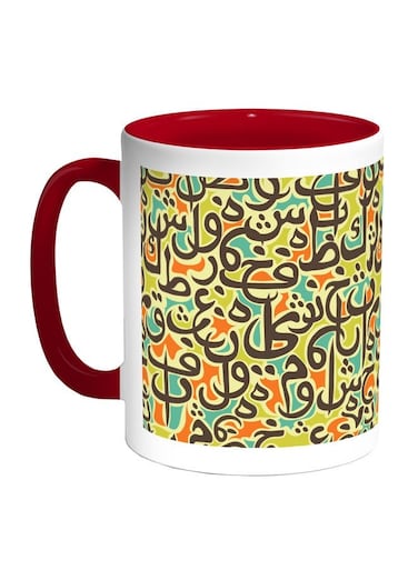 Arabic Letters Printed Coffee Mug Red/White/Orange 11ounce