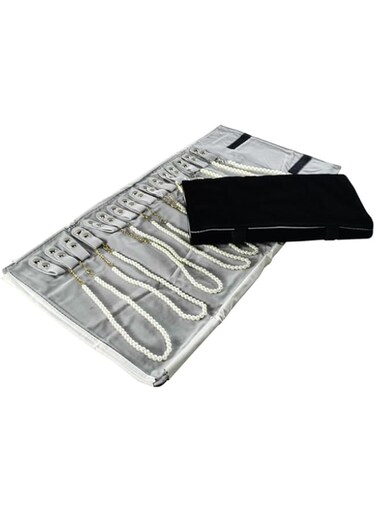 treachi Portable Jewelry Roll Necklace Travel Storage Displays Holder 16 Chain Grey Black