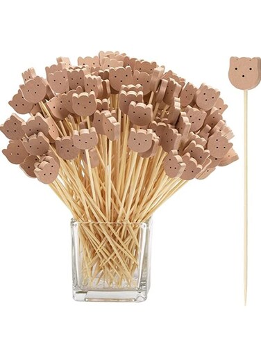 Fruit Toothpick, 100Pcs Handmade Bamboo Skewer Cute Bear Food Picks Party Frilled Toothpicks for Appetizer Fruits Dessert, Sandwich Decoration Bamboo Sticks Disposable Bamboo Sticks Fruit Sticks