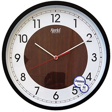 Ajanta Silent Wall Clock 2987 &ndash; 12 Inch Round Analog Quartz Clock with Brown Frame and White Dial, Silent Sweep Movement &ndash; Ideal for Bedroom, Living Room, Kitchen &amp; Office