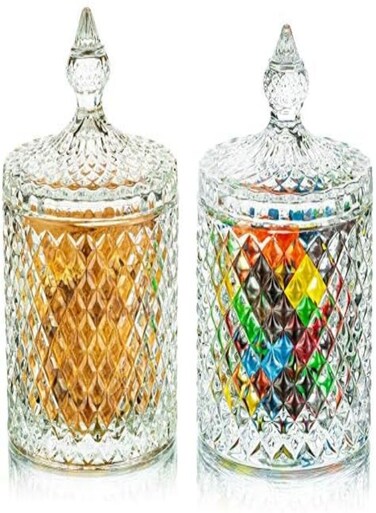 Glasseam Glass Candy Jars With Lids: Crystal Candy Dish Decorative Jars Candy Bowl Clear Candy Jar Apothecary Jars Candy Containers For Candy Buffet Party Wedding Display Pothecary Flour 600Ml+600Ml