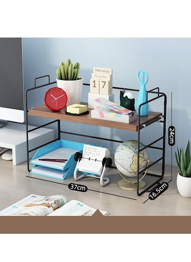 Sleek Metal Desk Shelf Organizer &ndash; Space-Efficient Desktop Storage for Office Supplies, Adjustable Single-Tier Design, Stackable for Custom Setup