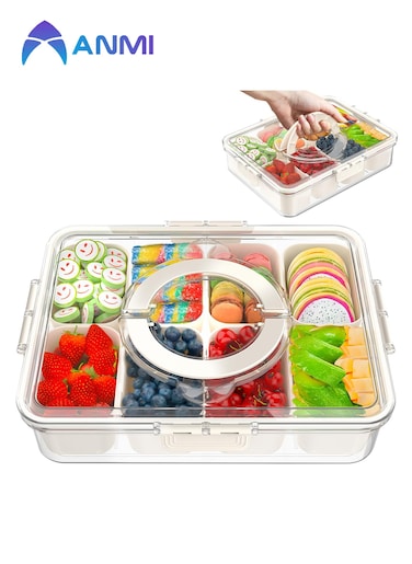 2025 New Food Containers,Divided Serving Tray with Lid and Handle,Snackle Box Container for Candy, Fruits, Nuts, Portable Snack Box for Picnic,Party,8 Compartments Clear snack containers(1 Pack)