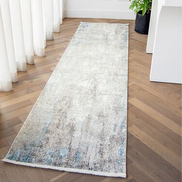 Jacob Azure 300 x 80 cm (Runners) Carpet Centre Home Designer Rug for Bedroom Living Dining Room Office Soft Non-slip Area Textile Decor