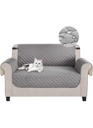ARLRICH Waterproof Couch Cover for 2 Cushion Reversible Sofa Cover Pet Friendly Cover for Dogs Non-Slip Slipcover Furniture Protector with Elastic Strap &amp; Foam Stick Soft Sofa Slipcover (Gray)