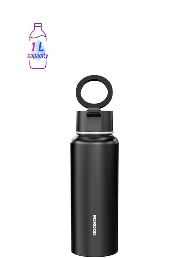 Water Bottle with Magnetic Mount 1L / Magsafe / Stable / Double Wall / Keeps Cold and Warm / with Straw / Bottle for Gym/ Workout/Outdoor/Camping &amp; Hiking - Black