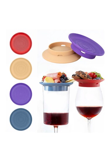 4 Pack Wine Glass Charcuterie Topper, Silicone Covers to Keep Bugs Out, Mini Charcuterie Boards in 4 Colors, Reusable Wine Glass Topper Charcuterie Plates for Parties