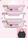 3 Piece Microwave Heating High Borosilicate Glass Lunch Box Bowls 1000ml, 960ml, 700ml with Insulation Bag 21 x 16 7.2 Pink pink