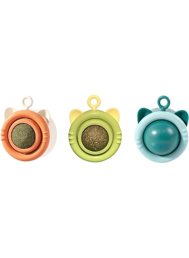 3 PCS Catnip Toys for Cats Rotating Interactive Ball Self-Adhesive Wall Mount Cat Lick Toy Pet Supplies