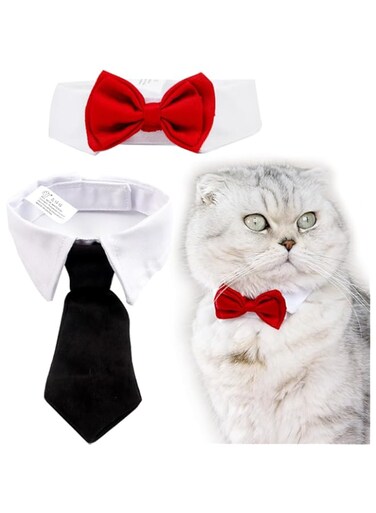 MRTURK REVHQ 2 Pieces Pets Dog Cat Bowtie Pet Costume Adjustable Formal Necktie Collar for Cats Small Dogs Puppy Grooming Accessories (Black/red)