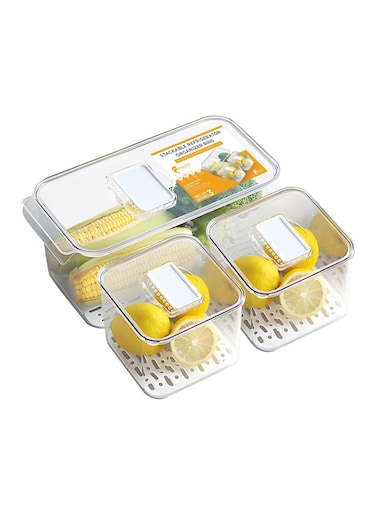 Refrigerator Organizers Clear Acrylic Storage Container with Lid, Leak-Proof Durable Food Container, Lunch Box, Fruit, and Salad &ndash; Kitchen, Fridge, Pantry (Set 3)