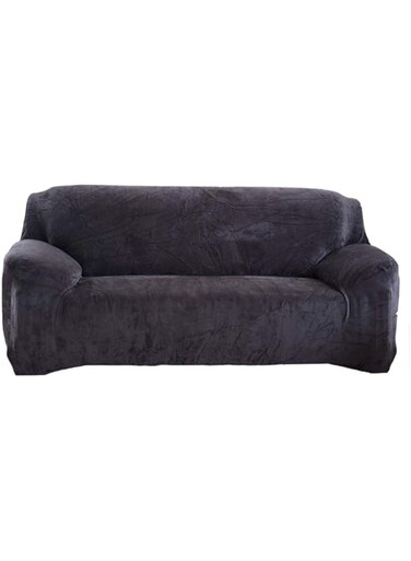 DobuyMall Solid Color Plush Thicken Elastic Sofa Cover Universal Sectional Slipcover 2/3/4 Seater Stretch Couch Cover (Dark Grey, Two Seats)