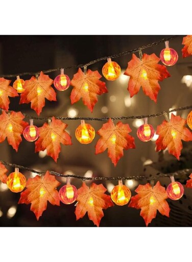 Goodern 3 Meter 20 LED Maple Leaf Pumpkin String Light,3D Thanksgiving String Lights Decoration Fall Fall Harvest Party Ornaments Lights 2 Modes Halloween Pumpkin Light for Indoor Outdoor Decor