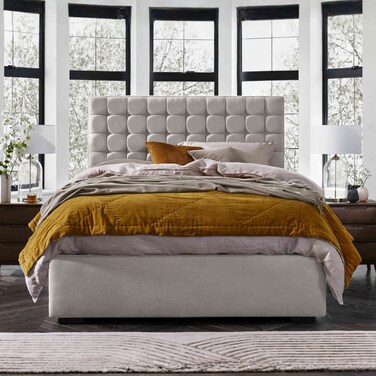 Cascade Cloud Tufted Upholstered Large Twin Size Bed (140 X 200 CM) Beige Color
