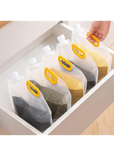 ALMEKAQUZ 5Pcs Multigrain Storage Bags,Grain Moisture-Proof Sealed Bag,Food Storage Pouches,Airtight Packaging Baggies, Reusable and Stand Up Storage for Beans,Candy,Liquid Storage with Funnel (2.5L)