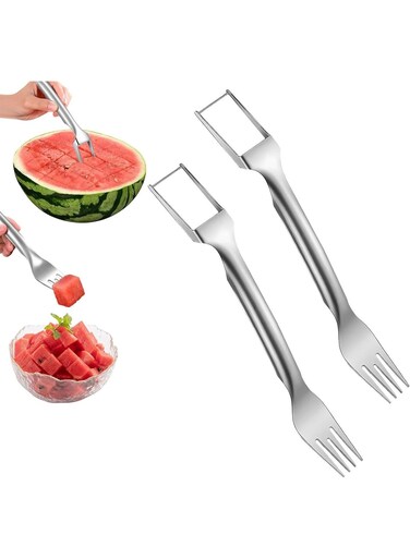Watermelon Fork, 2PCS Watermelon Slicer Cutter Summer Watermelon Fruit Cutting Fork,watermelon Fork Slicer Cutter Stainless Steel Fruit Cutter Carving Tool for Home Party Family Camping