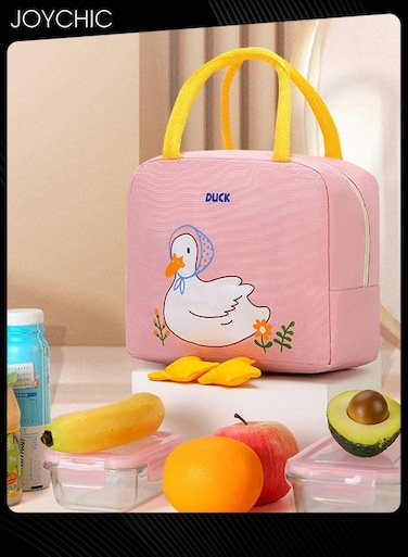 Lovely Cartoon Duck Design Lunch Bag Aluminum Foil Heat Preservation Canvas Bento Bag for Men Women School Office Outdoor Picnic