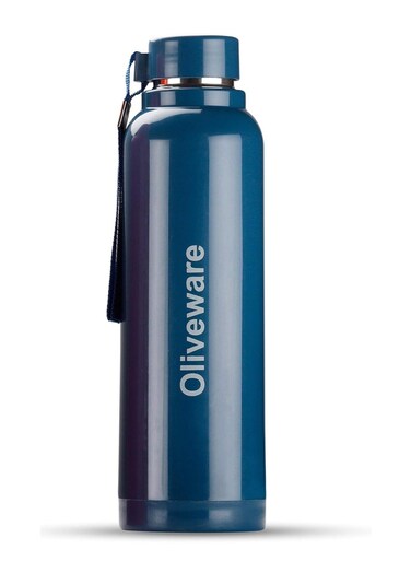 Aura Insulated Stainless Steel Bottle  Keep Hot &amp; Cold for Long Hours   Fits Bags &amp; Fridge   Strap for Easy Carry - 690ml Blue