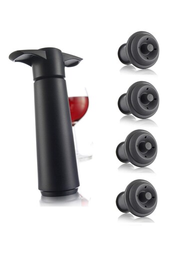 Wine Saver Pump with 2 Vacuum Bottle Stoppers Black Black Pump 4 Stoppers