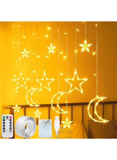 HoRelax Ramadan LED String Lights - 3.5m Star Moon LED Curtain Lights Garland Wedding Decorations for Christmas, Wedding, Party, Home, Terrace,Ramadan, Lawn (Warm Light) (moon and star)