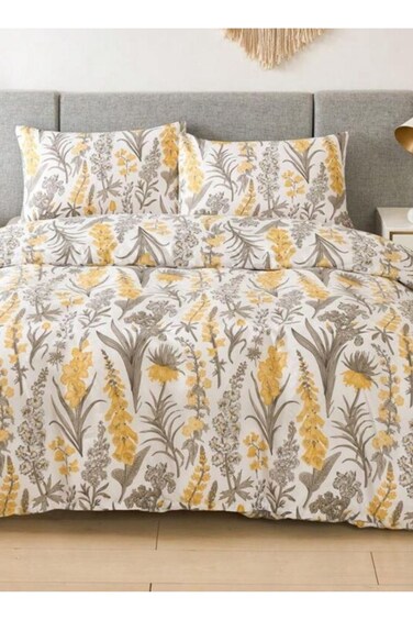 Home Queen size 6 pieces: 1 Duvet cover - 200*230cm. 1 Flat sheet - 230*250cm. 4 Pillow covers - 50*75cm. without filling, yellow flowers design.