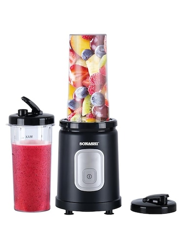 Sonashi Portable Sports Blender &ndash; 550W, One-Touch Button Smoothie Maker with 2 x 600ML Sports Bottle, Non-Slip Feet, Stainless Steel Housing   Kitchen Appliance SB-200 Black/Silver