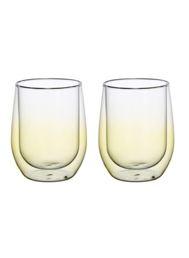 Double Wall Glass Tumbler Cups 300ml Set of 2 Heat Resistant Coffee and Tea Cups, Yellow, DG517