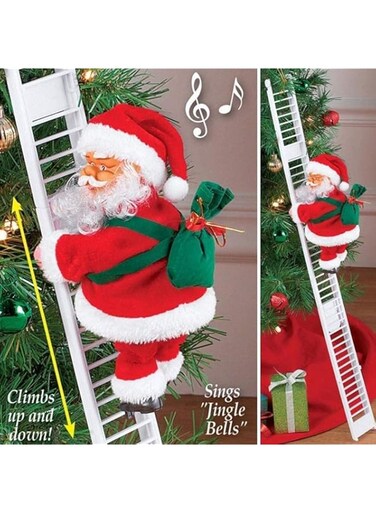 CROOT Electric Santa Climbing Ladder to Tree, Climbing Up and Down Santa Claus on Ladder with Music and Bag of Presents Tree Holiday Party Home Door Wall Decoration Xmas Ornament