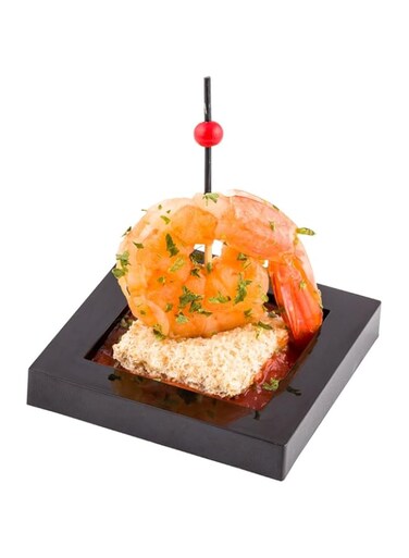 Restaurantware Square Black Plastic Mini Cubic Plate - 2 1/2" x 2 1/2" - 20 count box -