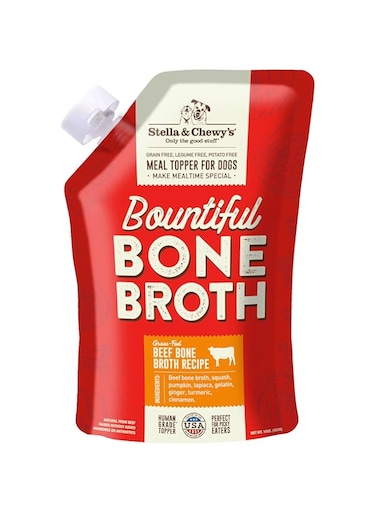 Stella &amp; Chewy's Bountiful Bone Broth Grass-Fed Beef Recipe Meal Topper for Dogs, 16 Oz. Resealable Pouch