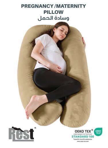 Premium Velvet U Shaped Pregnancy Pillow 70x140cm Maternity Full Body Pillow For Pregnant Women for Back , Hip , Neck and Knee Support with Removal Cover , Beige