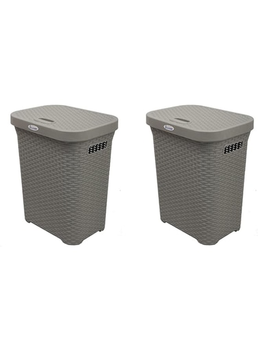 Esqube Laundry Basket with Lid Grey 50L Capacity Pack Of 2