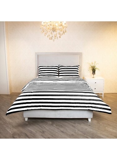 Box Malta 3-Pieces Stripe Printed Cotton Queen King Duvet Cover Set 220 x 220 cm