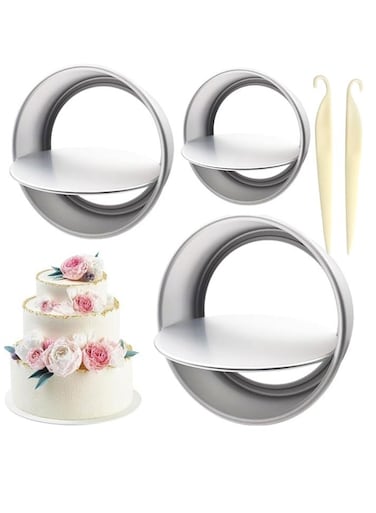 Cake Pans, 3pcs Nonstick Baking Pan with Removable Bottom 4 Inches 6 Inches 8 Inches Cheese Cake Mold Straight Edge for Wedding Birthday Anniversary or Party Event(With 2pcs Cake Release Tool)